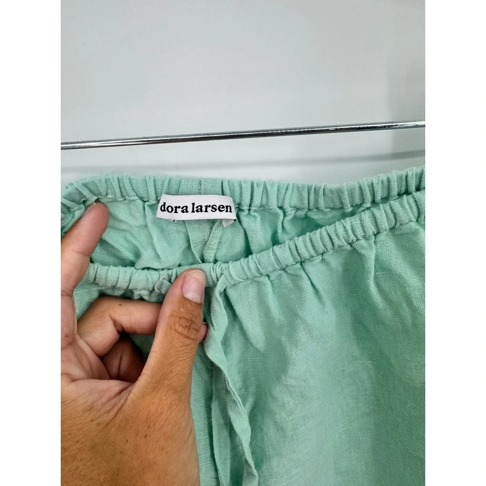 Dora Larsen Ruffle Shorts Women US 4 Mint Green Pink Linen Loungewear